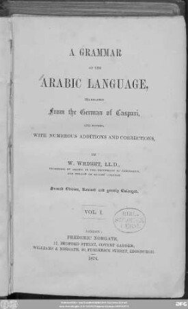 Vol. 1: A grammar of the Arabic language