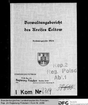 Verwaltungsberichte des Kreises Teltow für das Rechnungsjahr 1934