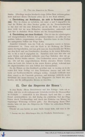 IX. Über das Absperren der Bienen.