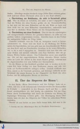 IX. Über das Absperren der Bienen.