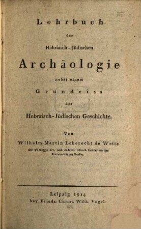 Lehrbuch der hebraeischen-jüdischen Archaeologie
