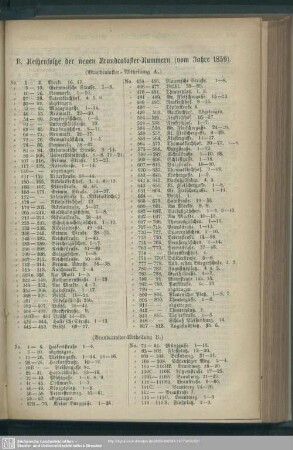 B. Reihenfolge der neuen Brandcataster-Nummern (vom Jahre 1859)