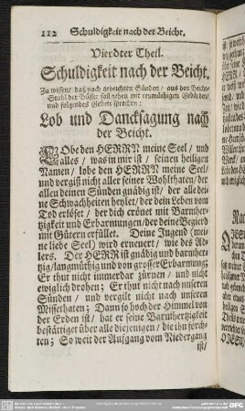 Vierdter Theil. Schuldigkeit nach der Beicht