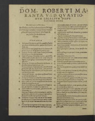 Dom. Roberti Marantae quaestionum legalium disputationes decem.