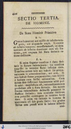 Sectio Tertia. De Homine.