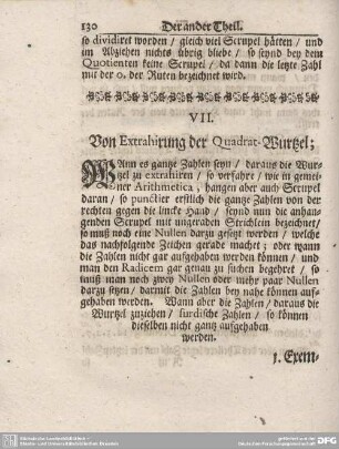 VII. Von Extrahirung der Quadrat-Wurzeln.