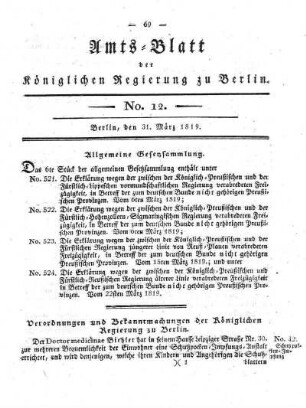 No. 12, 31. März 1819