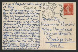 Ansichtskarte an Ferruccio Busoni : 06.06.1914
