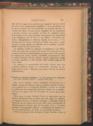 Estudios de literatura argentina. - I. Los poetas de la revolución, por Arturo Giménnez Pastor