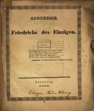 Apotheose, Friedrich des Einzigen