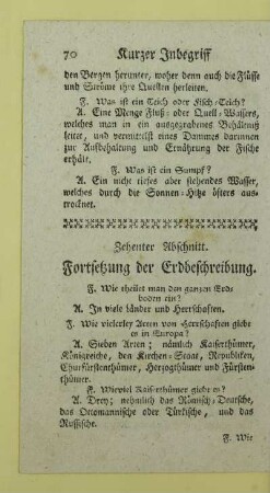 Zehenter Abschnitt. Fortsetzung der Erdbeschreibung