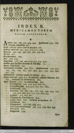 Index II. Medicamentorum Passim Laudatorum