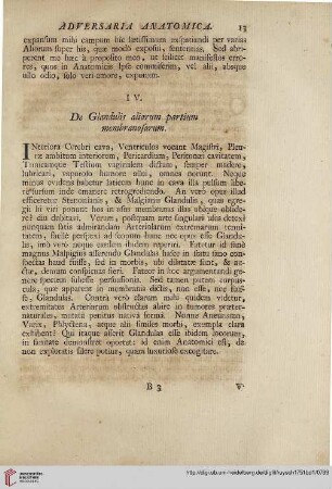 IV: De glandulis aliarum partium membranosarum