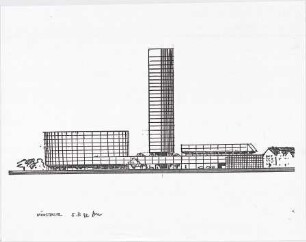 Schneider - Esleben, Paul; Düsseldorf, ARAG - Platz 1; 'ARAG 2000', Hauptverwaltung der Allgemeinen Versicherungs-AG - Entwurf: Hochhaus (Ansicht)