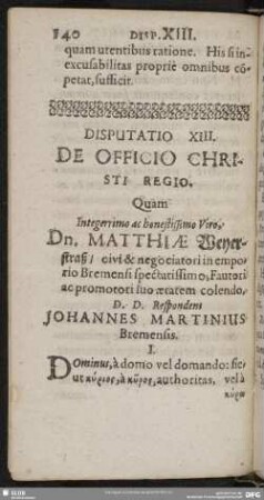 Disputatio XIII. De Officio Christi Regio