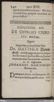 Disputatio XIII. De Officio Christi Regio