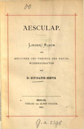 Aesculap : Lieder-Album für Mediciner und Freunde der Naturwissenschaften