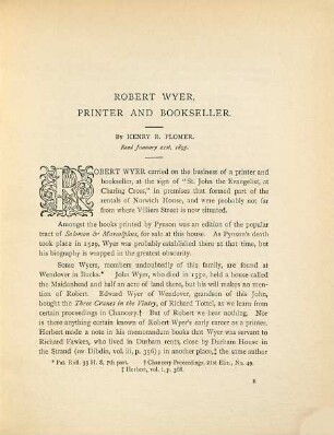 Robert Wyer, printer and bookseller : a paper read before the Bibliographical Soc. ... 1895