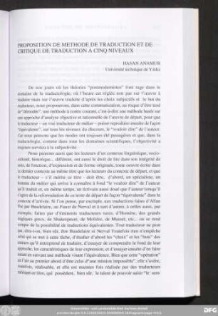 Proposition De Methode De Traduction Et De Critique De Traduction A Cinq Niveaux Hasan Anamur