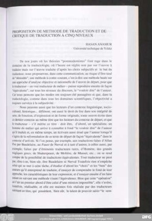 Proposition De Methode De Traduction Et De Critique De Traduction A Cinq Niveaux Hasan Anamur