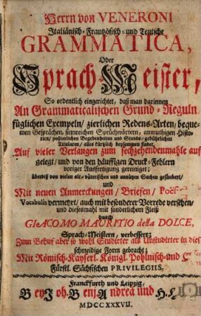 Italiänisch-Frantzösisch- und Teutsche Grammatica, Oder Sprach-Meister