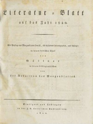 1820: Literatur-Blatt