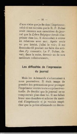 Les difficultés de l'impression du journal