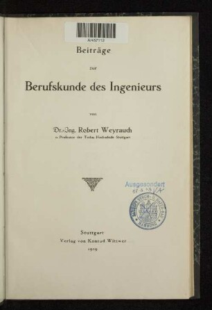 Beiträge zur Berufskunde des Ingenieurs