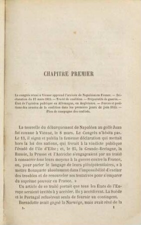 Histoire de la campagne de 1815 : Waterloo, Tome 1