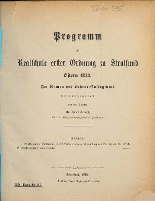 Programm der Realschule Erster Ordnung zu Stralsund : Ostern .... 1877/78