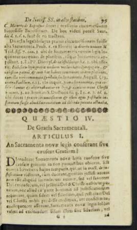 Articulus I. An Sacramenta novae legis conferant sive causent Gratiam?