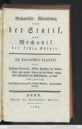 Mechanische Abhandlung von der Statik und Mechanik der festen Körper
