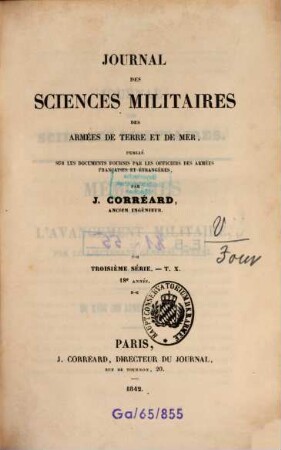 Journal des sciences militaires des armées de terre et de la mer. 10 = A. 18. 1842