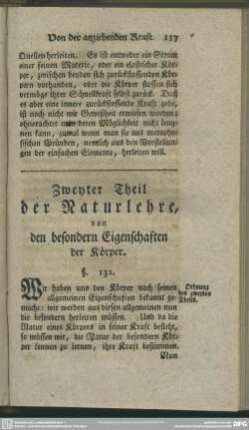 Zweyter Theil der Naturlehre, von den besondern Eigenschaften der Körper