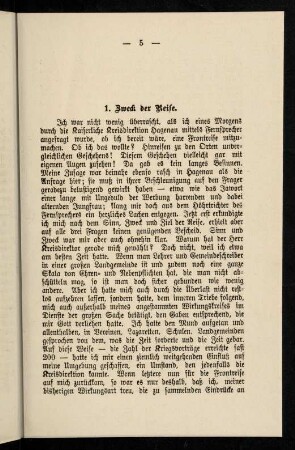 5-16, 1. Kapitel: Zweck der Reise. - 2. Kapitel: Land und Leute.