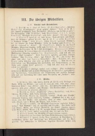 III. Die übrigen Wirbeltiere.