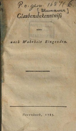 Glaubens-Bekenntniß eines nach Wahrheit Ringenden
