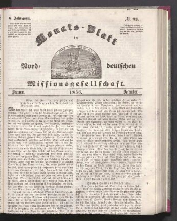 6. Jahrgang. N°. 72. Bremen. 1856. December