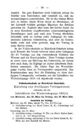 Volkshochschule zu Mohrkirch-Osterholz. Einladung zum dreitägigen Vortragskursus