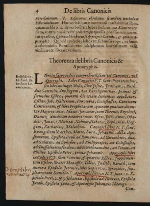 Theorema de libris Canonicis & Apocryphis.