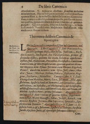 Theorema de libris Canonicis & Apocryphis.
