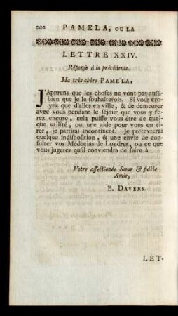 Lettre XXIV. Réponse à la précédente.