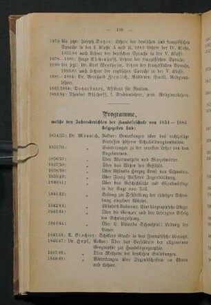 Programme, welche den Jahresberichten der Handelsschule von 1834-1884 beigegeben sind.