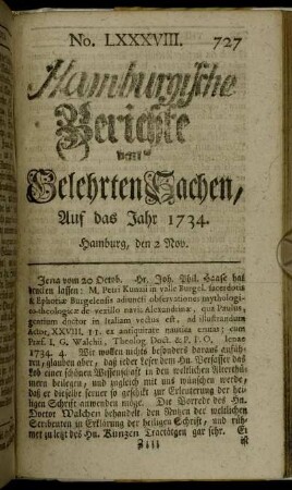 No. LXXXVIII. Hamburg, den 2 Nov. - No. XCVI. Hamburg, den 30 Nov.