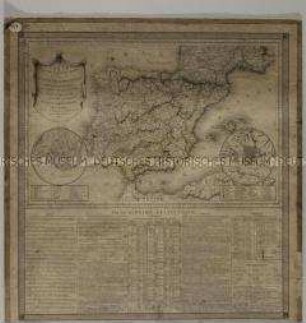 Carte Statistique Politique et Comparée de la Peninsule Hispanique. Mit zwei Stadtplänen: Plan de Lisbone; Plan de Madrid