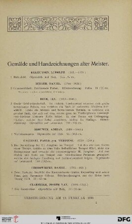 Gemälde und Handzeichnungen alter Meister (Nr. 1-32)