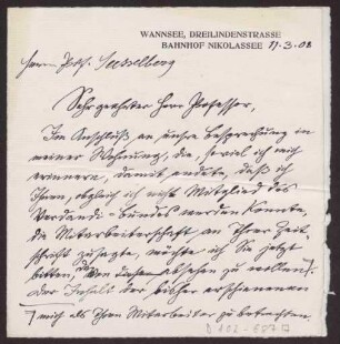 Entwurf eines Schreibens an Professor Seeselberg (Brief)