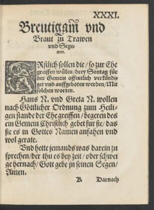 Breutigam und Braut zu Trawen und Segenen.