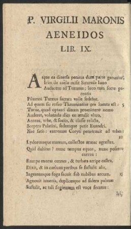 P. Virgilii Maronis Aeneidos Lib. IX. = Der Aeneis des P. Virgilius Maro Neuntes Buch.