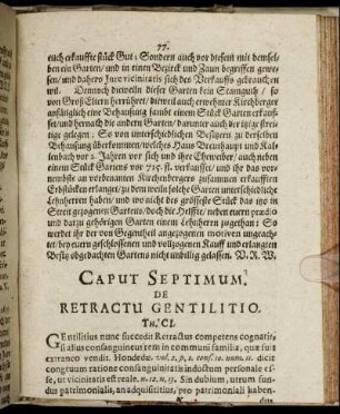 Caput Septimum. De Retractu Gentilitio.